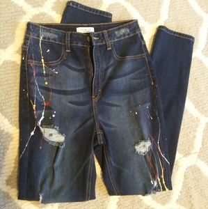 Fashion Nova Paint Splattered Jeans AP Blue